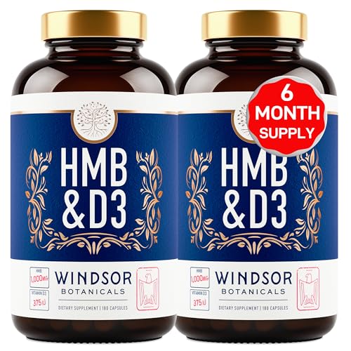 Windsor Botanicals 2-pack HMB and D3 - Muscle Strength, Growth, Recovery and Performance Support - 360 Capsules