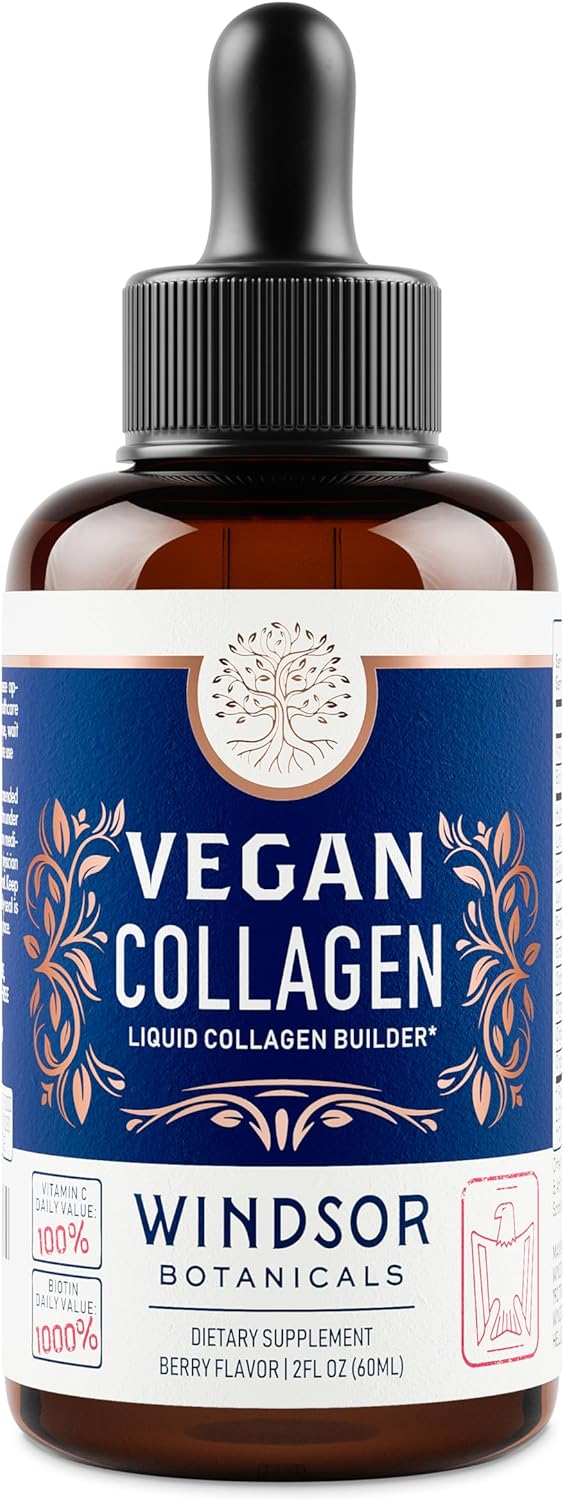 Windsor Botanicals 2-pack Vegan Collagen Liquid - Collagen Booster with Vitamin C, Biotin, Hyaluronic Acid & Amino Acids - 4 oz