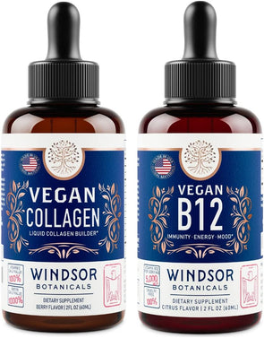 Windsor Botanicals Vegan Collagen Builder and Vegan B12 Liquid - Body and Mind Bundle