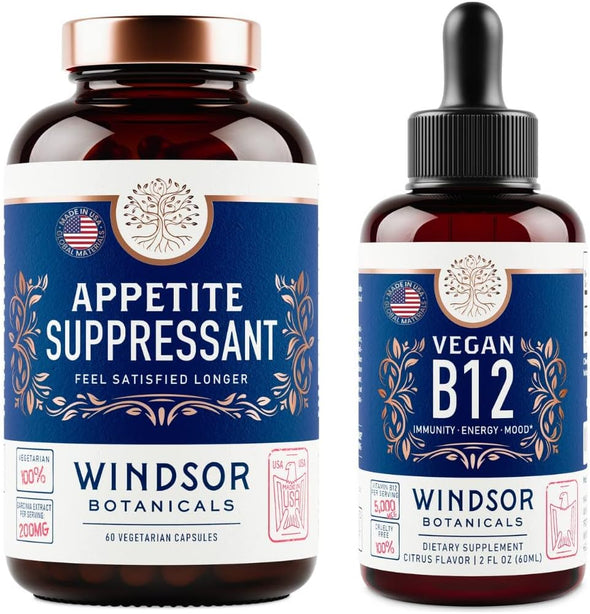 Windsor Botanicals Appetite Suppressant and Vegan B12 Liquid Bundle