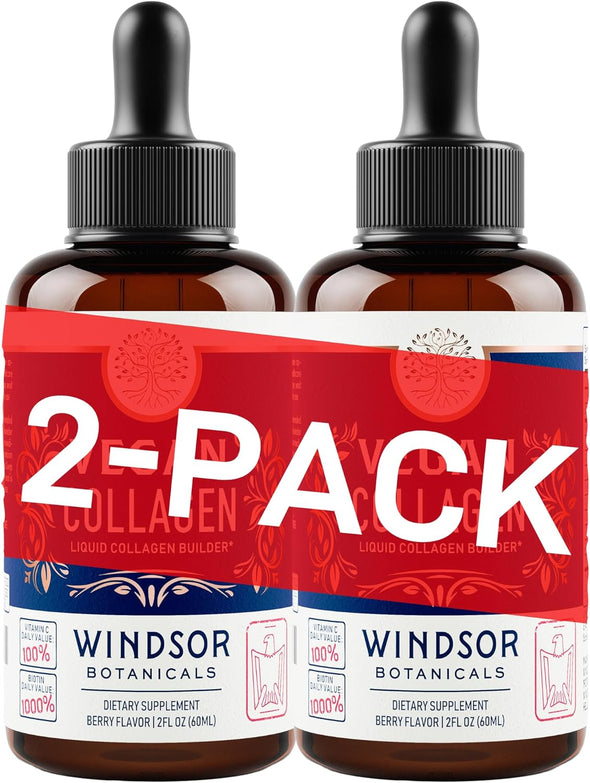 Windsor Botanicals 2-pack Vegan Collagen Liquid - Collagen Booster with Vitamin C, Biotin, Hyaluronic Acid & Amino Acids - 4 oz